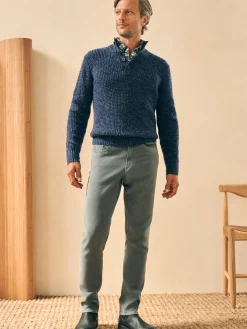 Cashmere Wool Quarter Button Sweater - Denim Melange