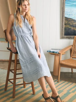 Isha Midi Dress - Blue Mini Stripe