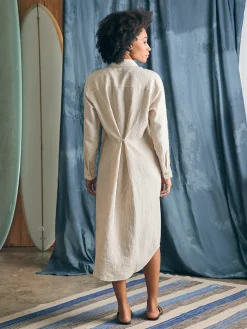 Laguna Linen Midi Dress - Golden Sun Stripe