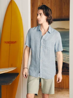 Short-Sleeve Palma Linen Shirt (Tall) - Blue Basketweave