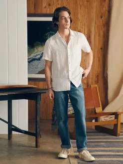 Short-Sleeve Palma Linen Shirt - Bright White Basketweave